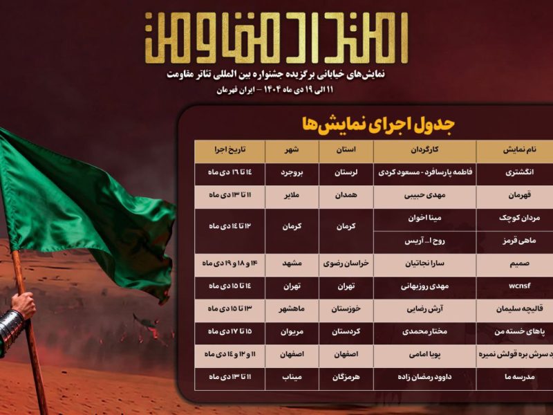 جدول اجرای یادواره نمایش‌های خیابانی «امتداد مقاومت» منتشر شد